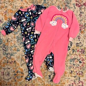 Pink and Navy fleece zipper Footies Set